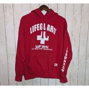 Red Lifeguard Hoodie Surf Style Ft Walton Beach Florida Sweatshirt Size L